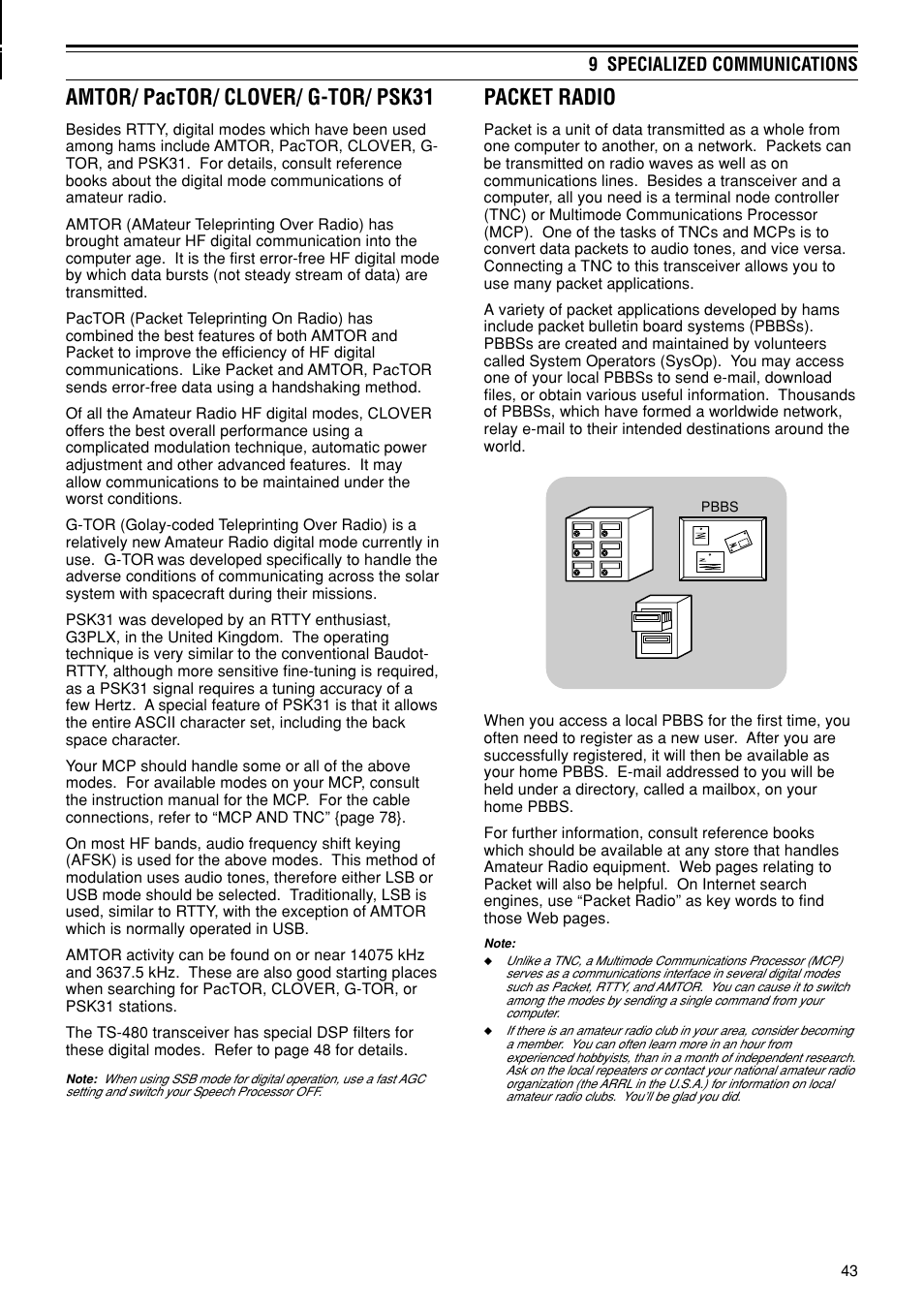 Amtor/ pactor/ clover/ g-tor/ psk31, Packet radio, 9 specialized communications | Kenwood TS-480SAT User Manual | Page 51 / 104