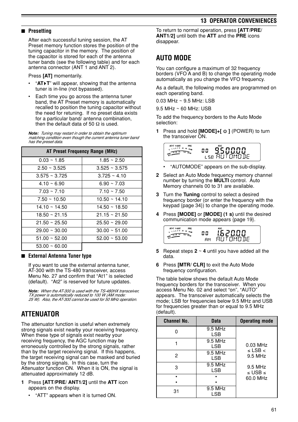 Attenuator, Auto mode | Kenwood TS-480SAT User Manual | Page 69 / 104