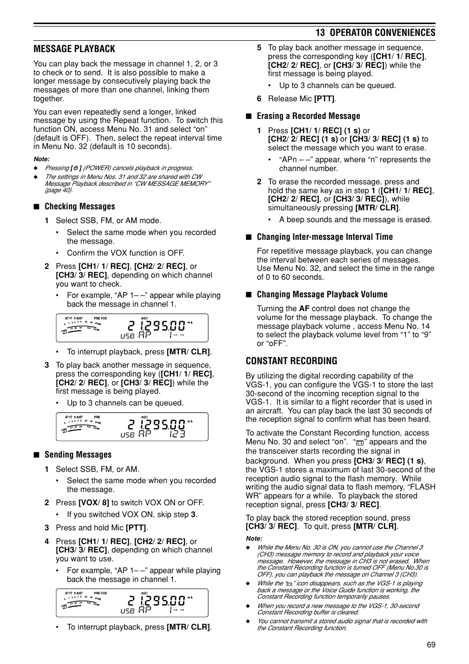 13 operator conveniences message playback, Constant recording | Kenwood TS-480SAT User Manual | Page 77 / 104