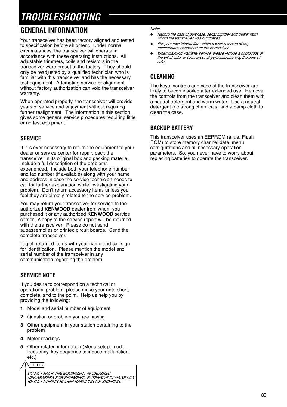 Troubleshooting, General information | Kenwood TS-480SAT User Manual | Page 91 / 104