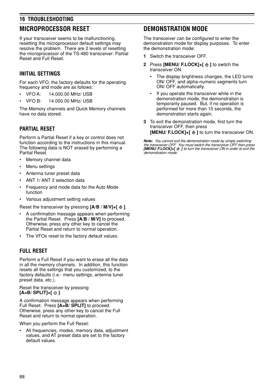 Demonstration mode, Microprocessor reset | Kenwood TS-480SAT User Manual | Page 96 / 104