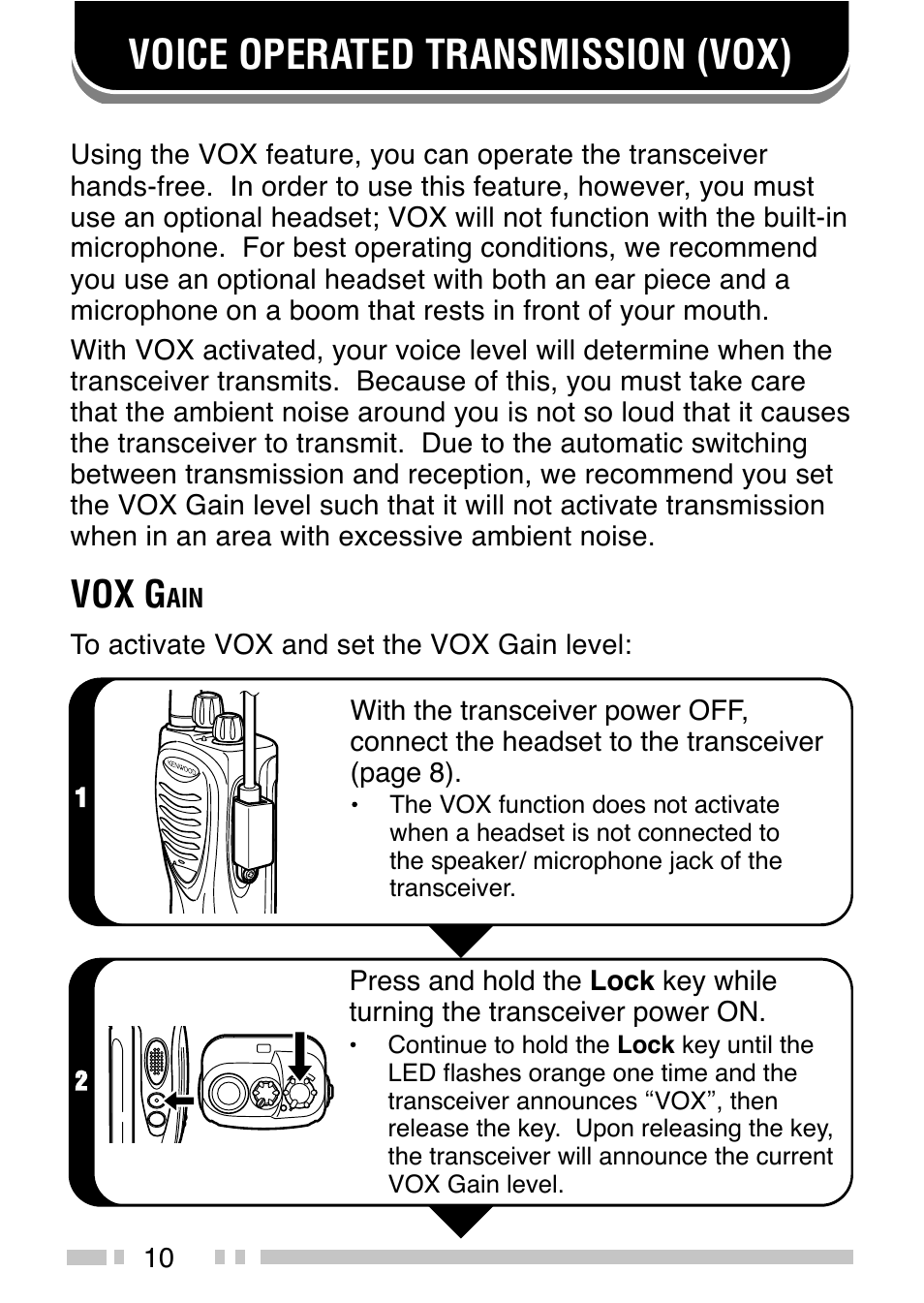 Voice operated transmission (vox), Vox g | Kenwood TK-3200 User Manual | Page 18 / 42