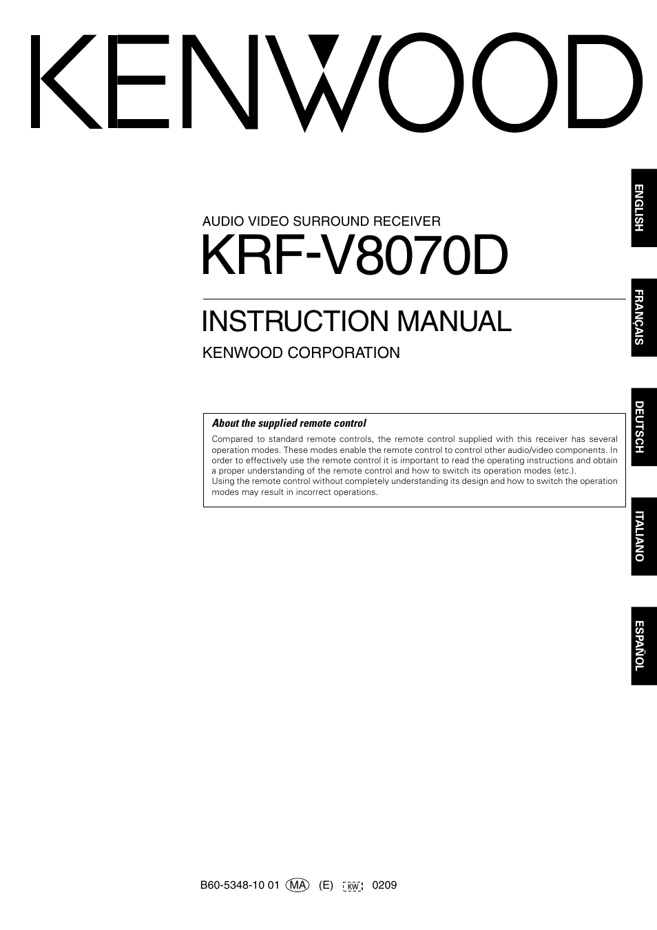 Kenwood KRF-V8070D User Manual | 48 pages