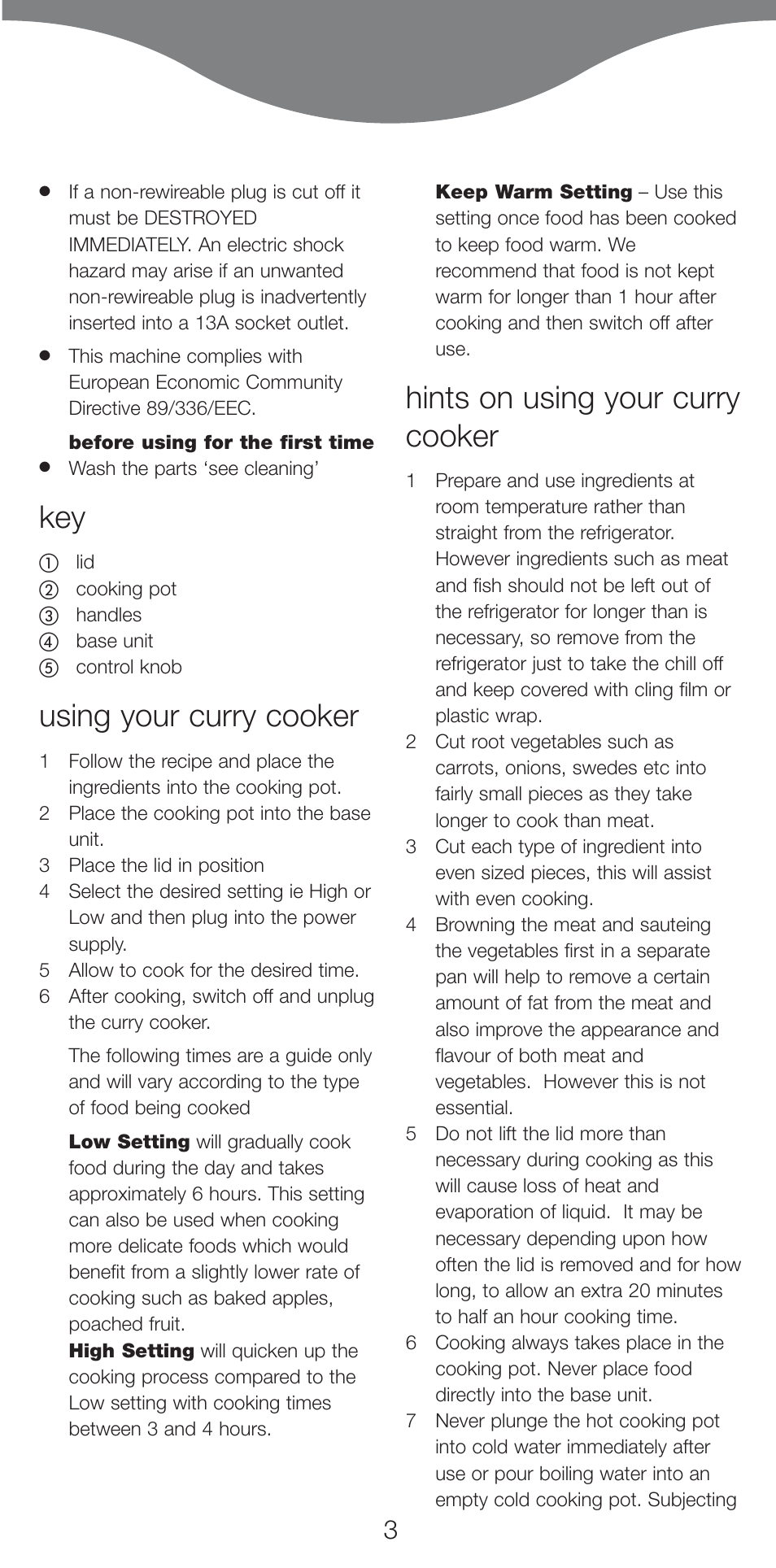 Using your curry cooker, Hints on using your curry cooker | Kenwood CP665 User Manual | Page 3 / 8