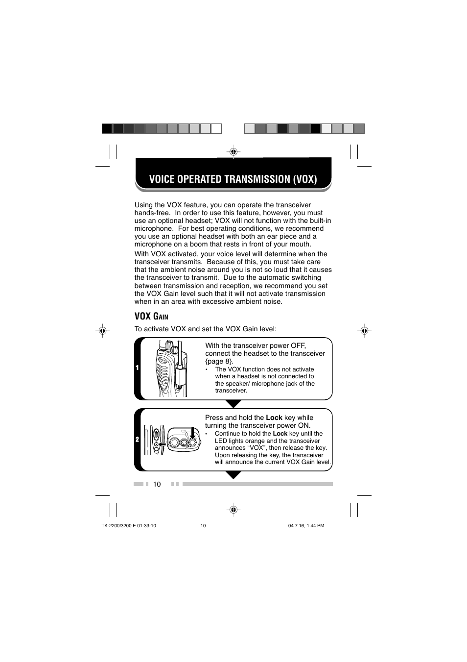 Voice operated transmission (vox), Vox g | Kenwood TK-2200 User Manual | Page 18 / 41