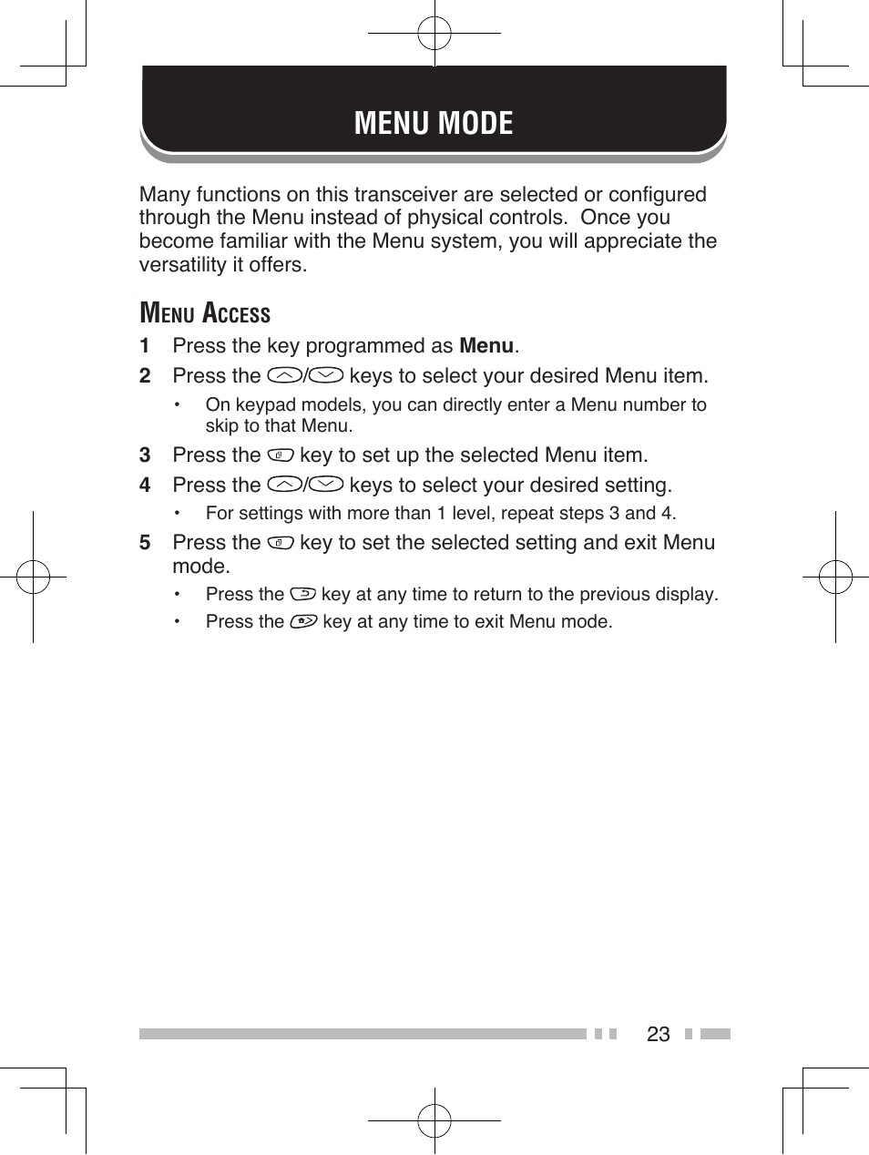 Menu mode | Kenwood NEXEDGE NX-200 User Manual | Page 32 / 59