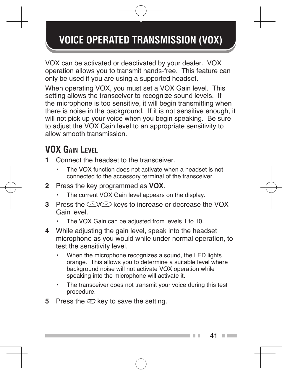 Voice operated transmission (vox), Vox g | Kenwood NEXEDGE NX-200 User Manual | Page 50 / 59