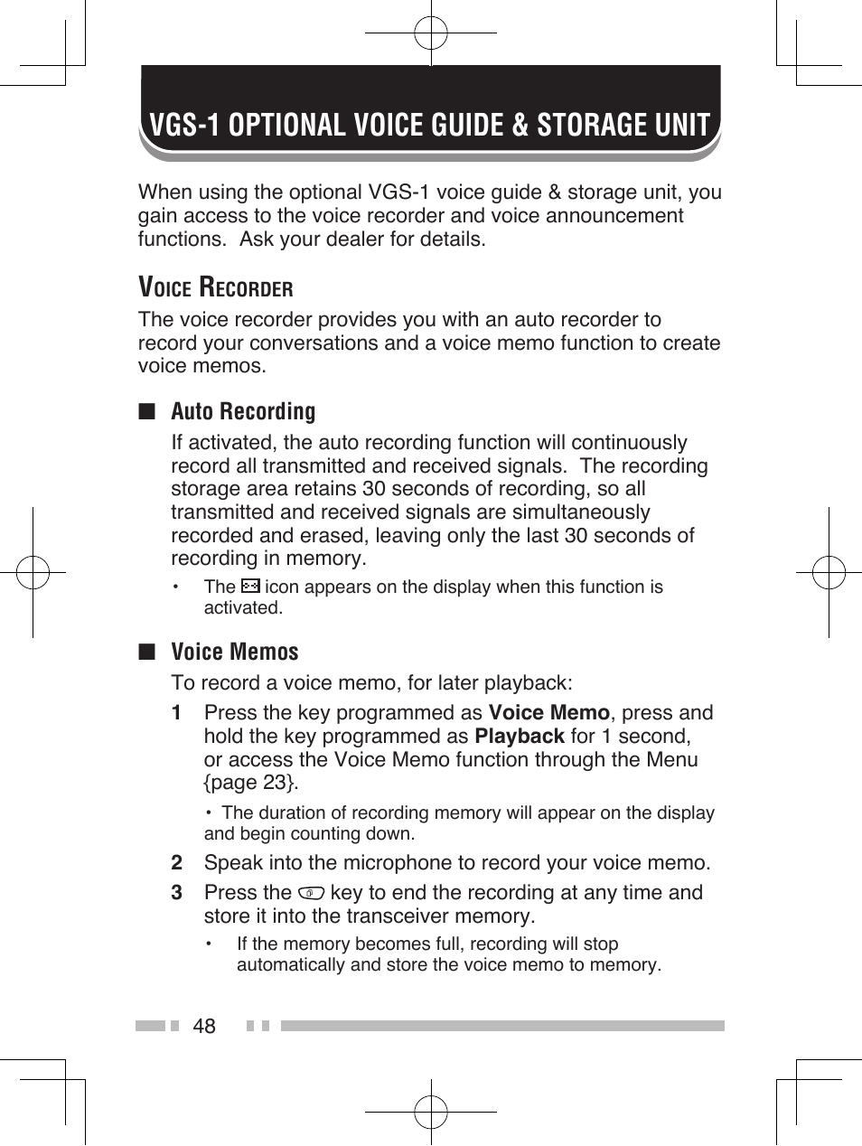 Vgs-1 optional voice guide & storage unit | Kenwood NEXEDGE NX-200 User Manual | Page 57 / 59