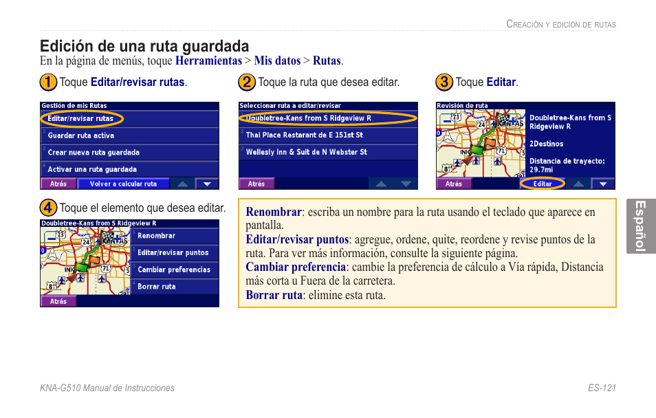 Edición.de.una.ruta.guardada, Edición de una ruta guardada | Kenwood KNA-G510 User Manual | Page 127 / 160