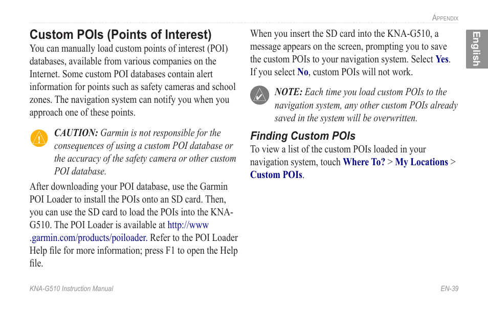 Custom pois (points of interest), Custom.pois.(points.of.interest) | Kenwood KNA-G510 User Manual | Page 45 / 160