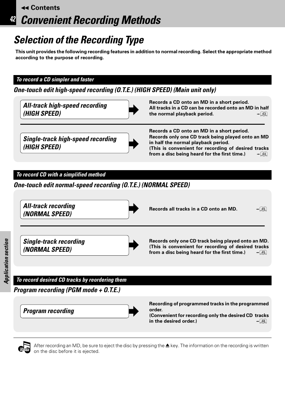 Convenient recording methods, Selection of the recording type | Kenwood HM-582MD User Manual | Page 42 / 84