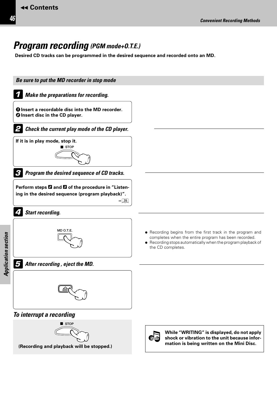 Program recording (pgm mode+o.t.e.), Program recording | Kenwood HM-582MD User Manual | Page 46 / 84