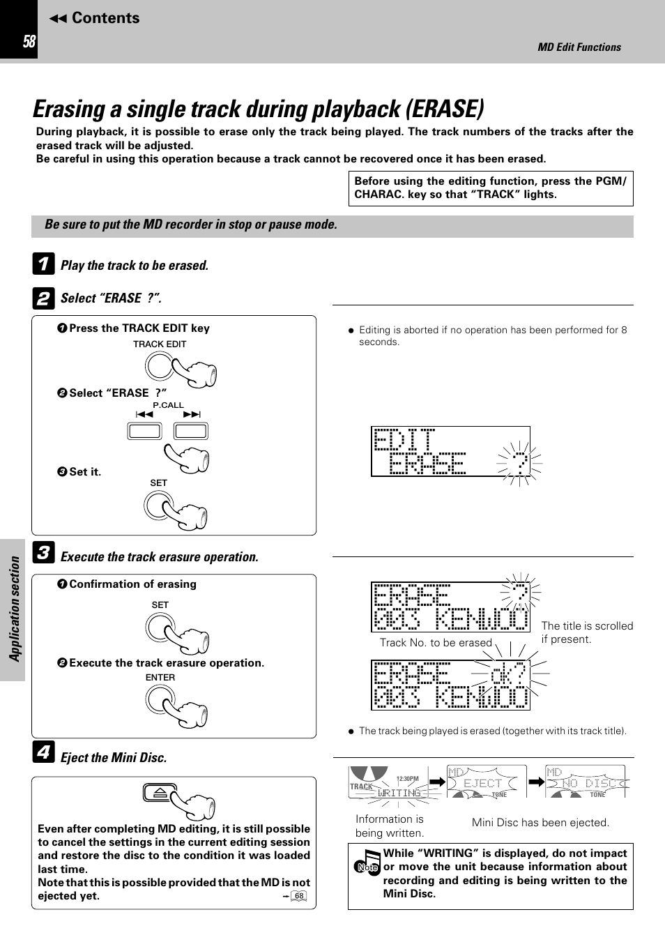Erasing a single track during playback (erase) | Kenwood HM-582MD User Manual | Page 58 / 84