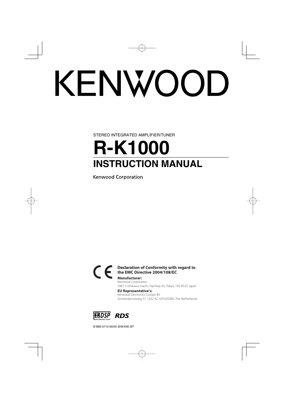Kenwood AMPLIFIER/TUNER R-K1000 User Manual | 68 pages