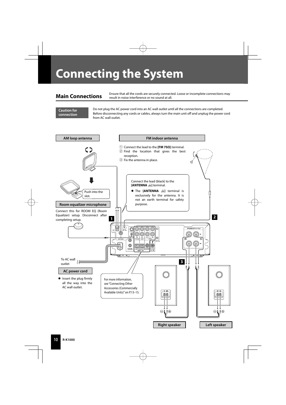 Connecting the system, Main connections | Kenwood AMPLIFIER/TUNER R-K1000 User Manual | Page 10 / 68