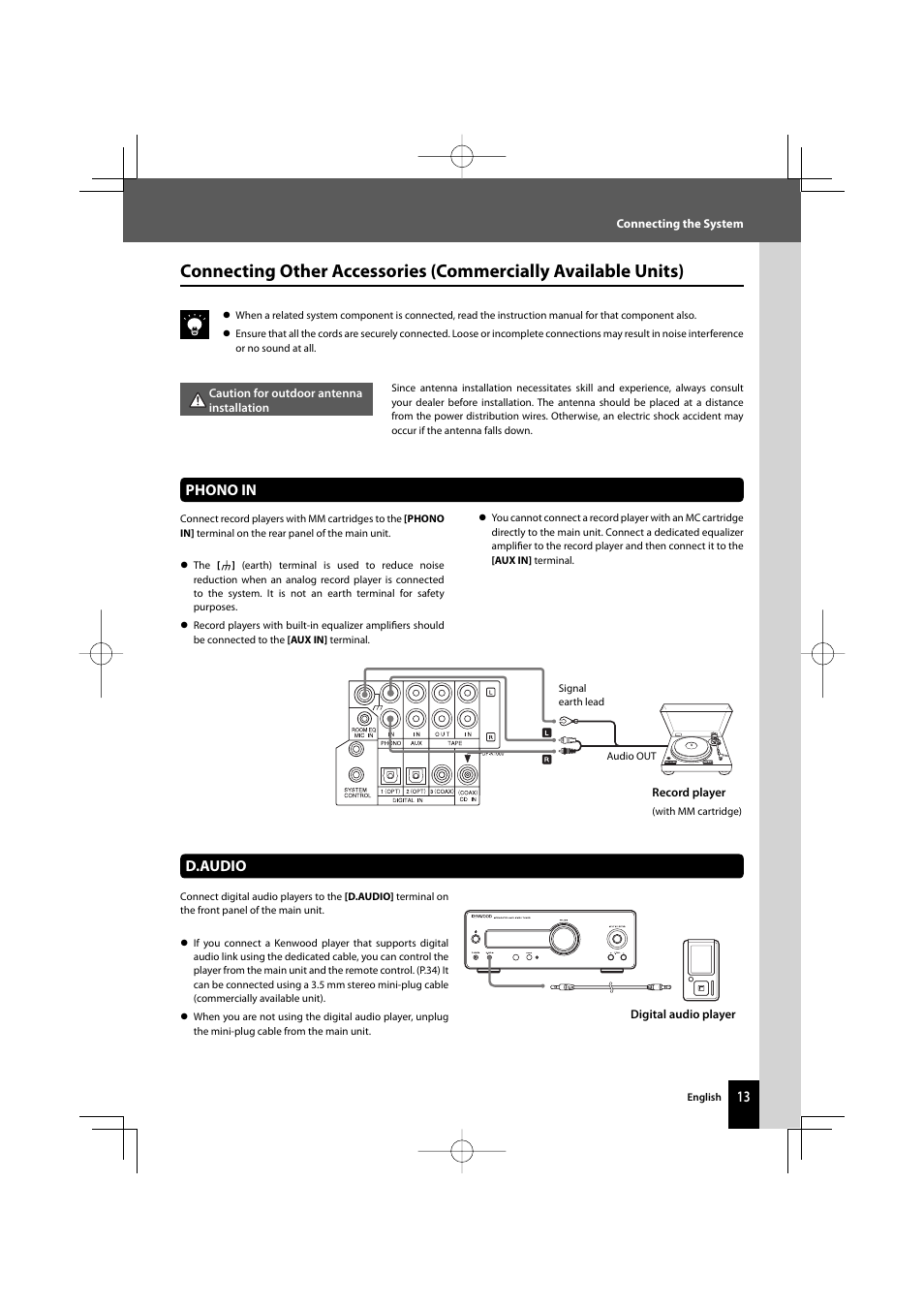 D.audio, Phono in | Kenwood AMPLIFIER/TUNER R-K1000 User Manual | Page 13 / 68