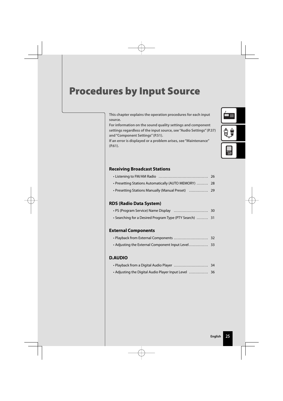 Procedures by input source | Kenwood AMPLIFIER/TUNER R-K1000 User Manual | Page 25 / 68