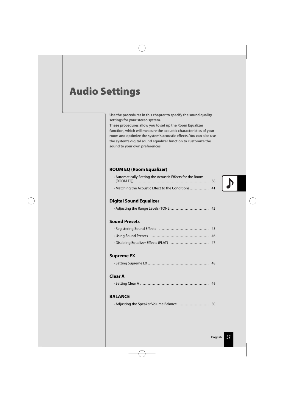 Audio settings | Kenwood AMPLIFIER/TUNER R-K1000 User Manual | Page 37 / 68