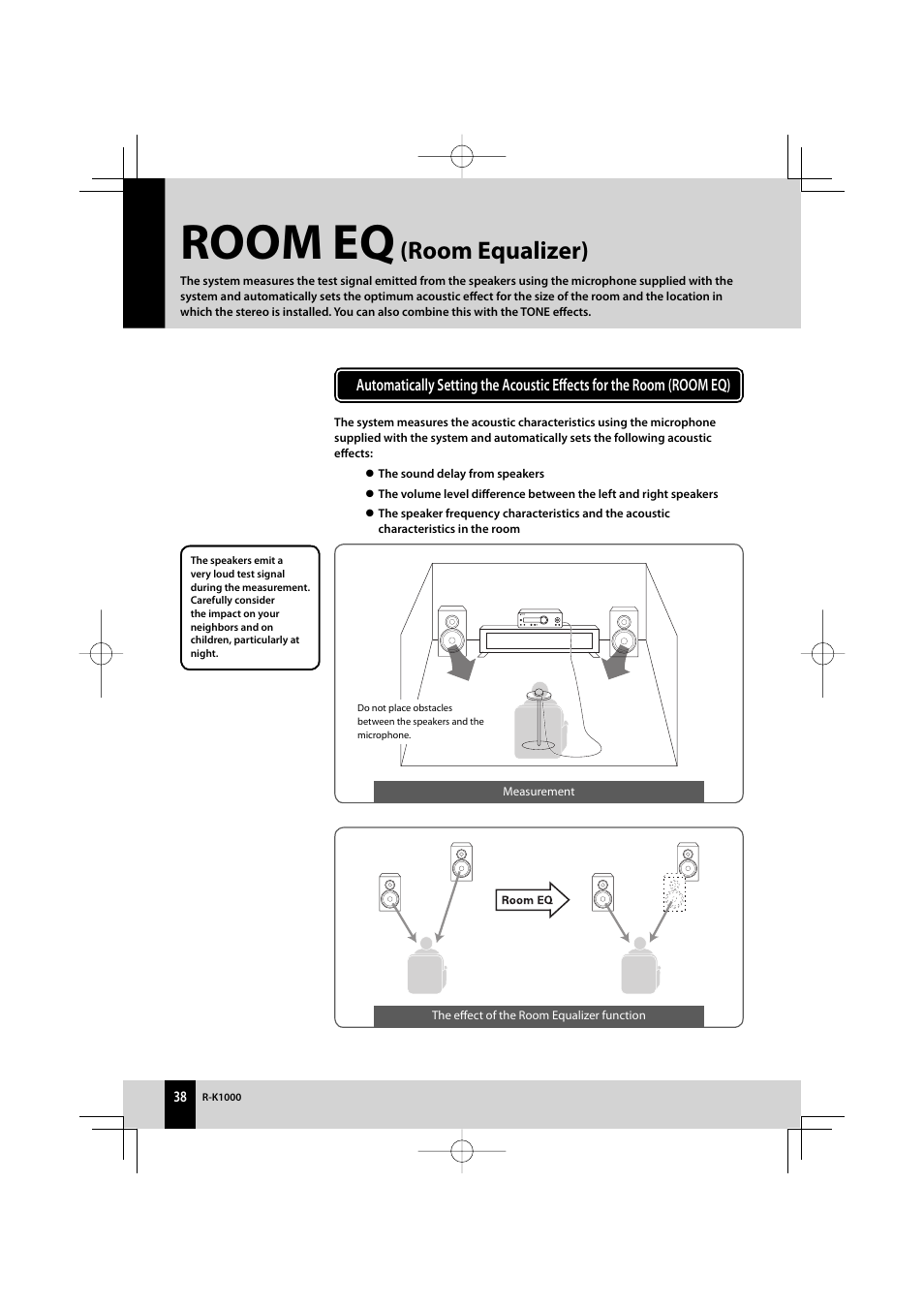 Room eq, Room equalizer) | Kenwood AMPLIFIER/TUNER R-K1000 User Manual | Page 38 / 68