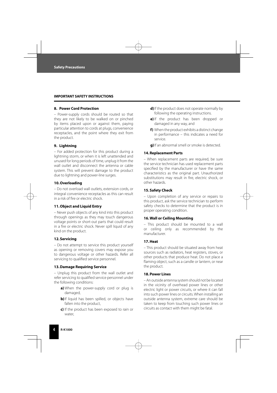 Kenwood AMPLIFIER/TUNER R-K1000 User Manual | Page 4 / 68