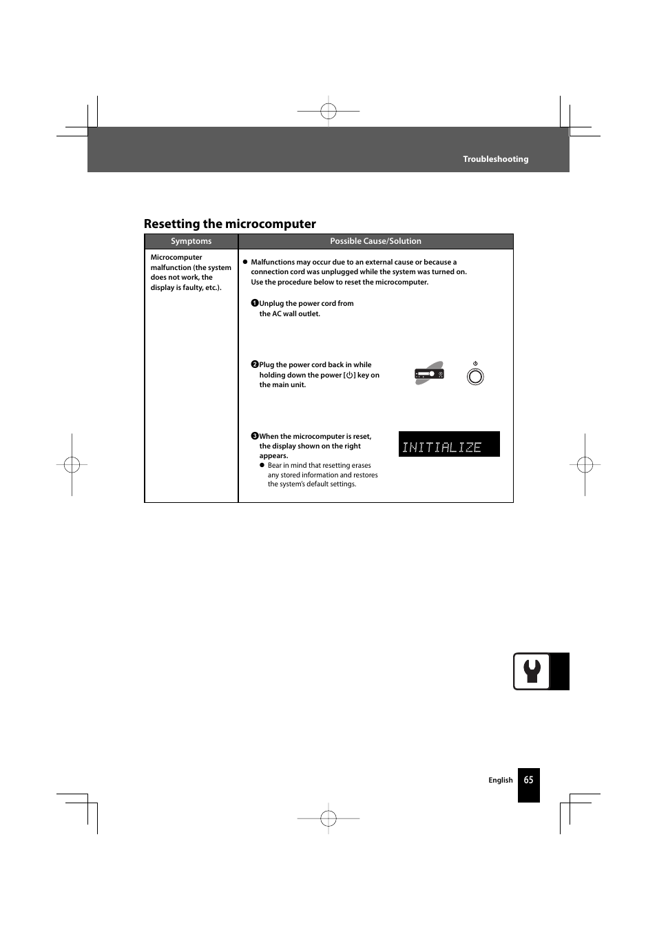 Resetting the microcomputer | Kenwood AMPLIFIER/TUNER R-K1000 User Manual | Page 65 / 68