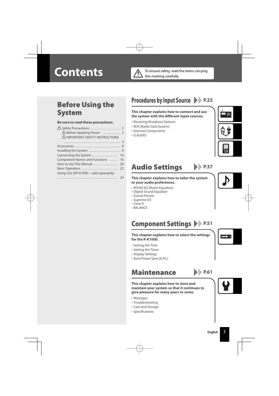 Kenwood AMPLIFIER/TUNER R-K1000 User Manual | Page 7 / 68