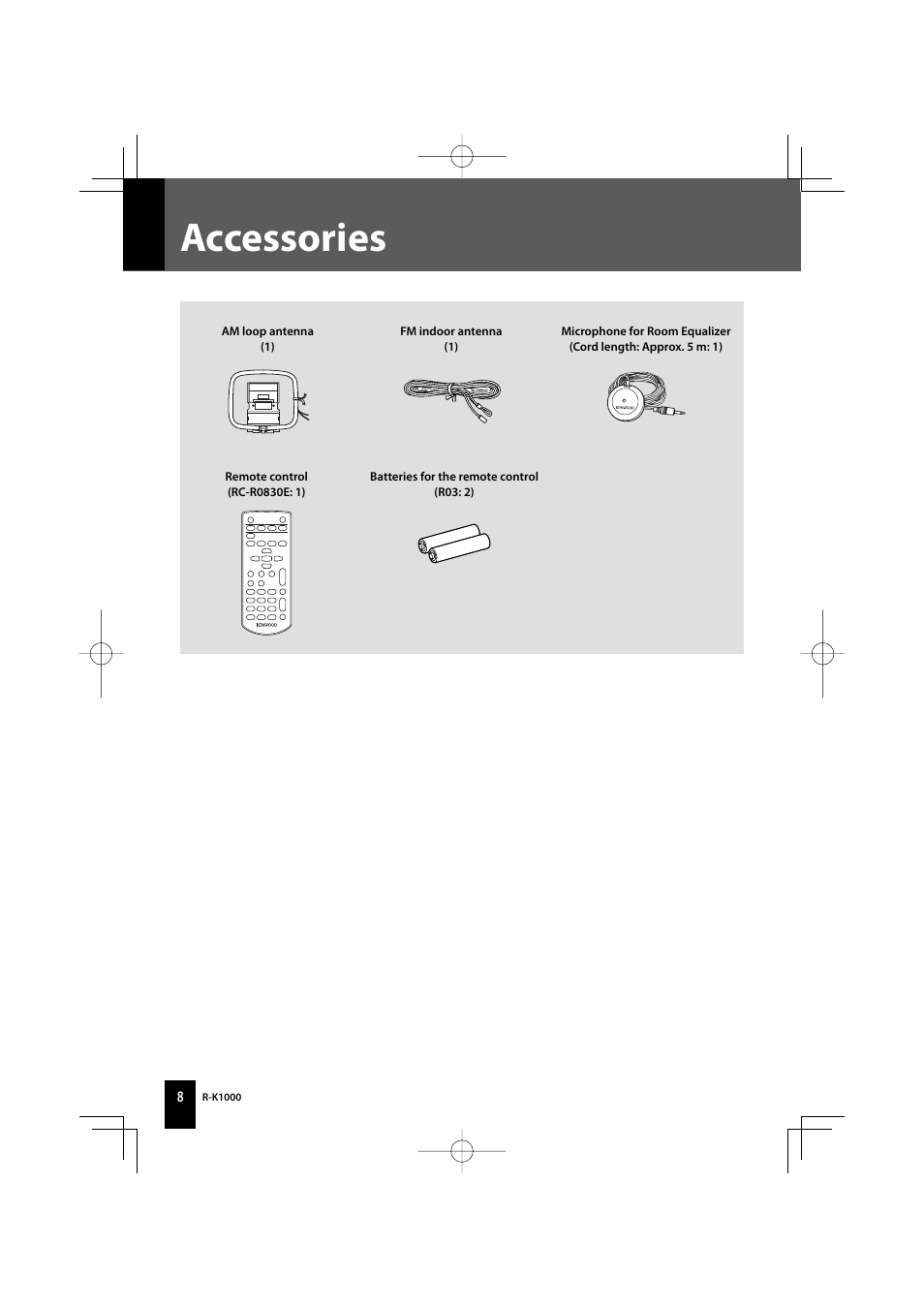 Accessories | Kenwood AMPLIFIER/TUNER R-K1000 User Manual | Page 8 / 68