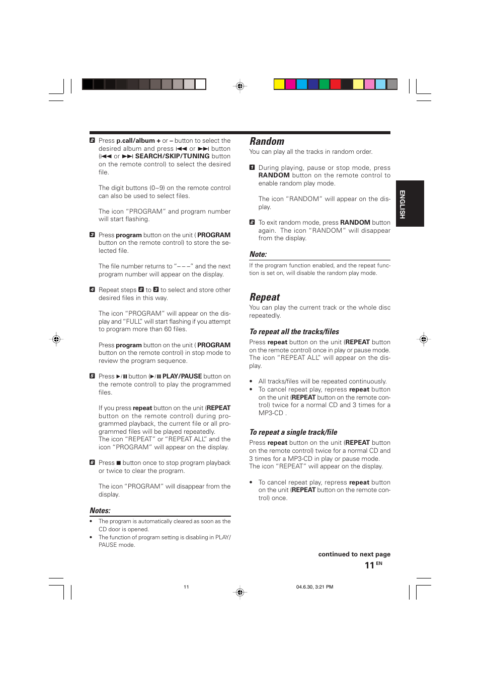 Random, Repeat | Kenwood HM-437MP User Manual | Page 11 / 20