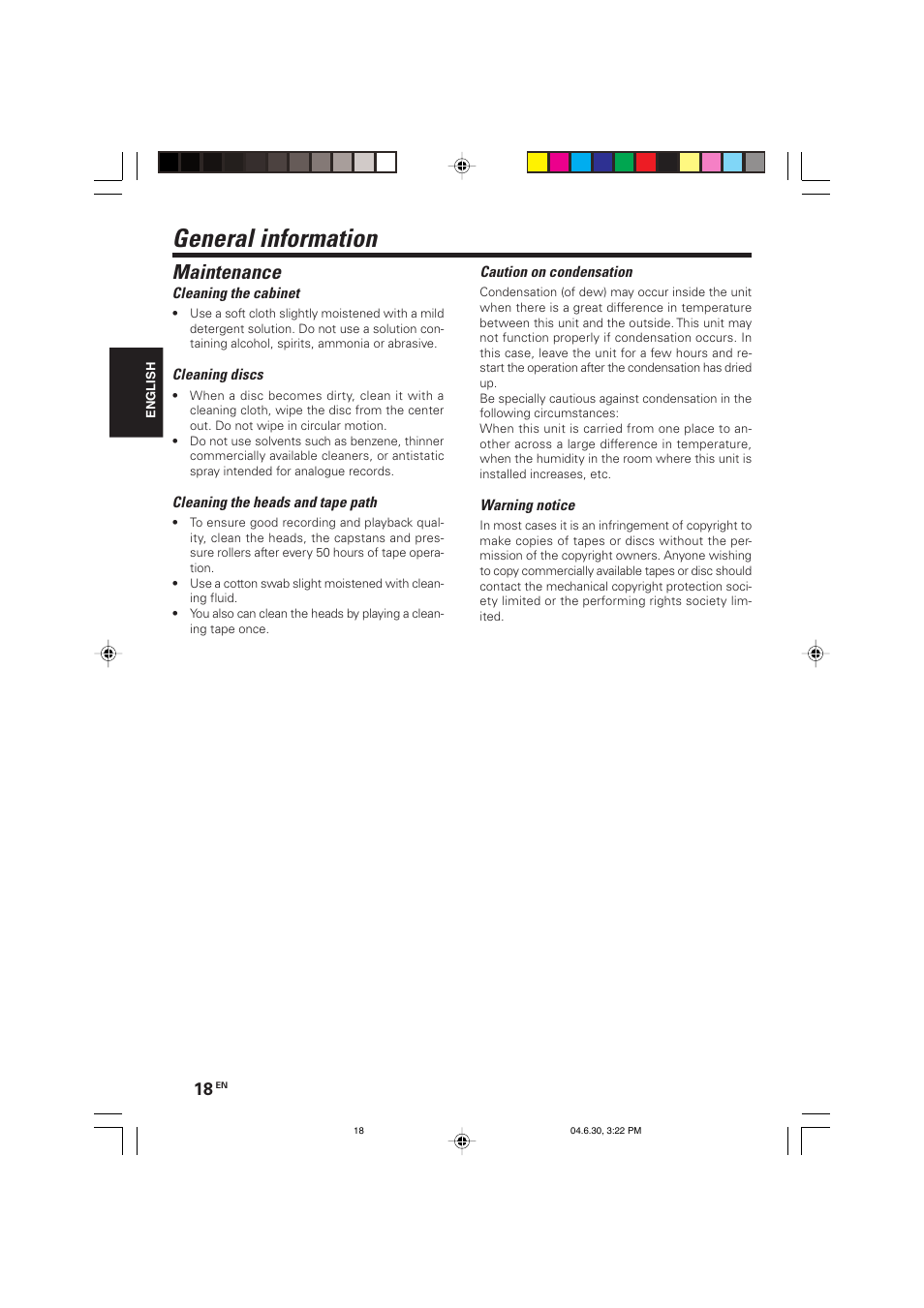 General information, Maintenance | Kenwood HM-437MP User Manual | Page 18 / 20