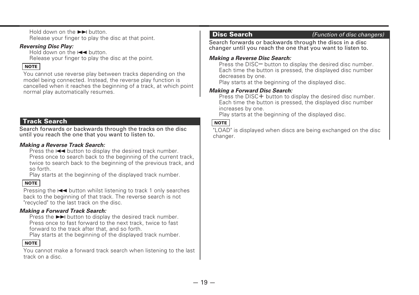 Track search, Disc search | Kenwood MD-RECEIVER KMD-870R User Manual | Page 19 / 36