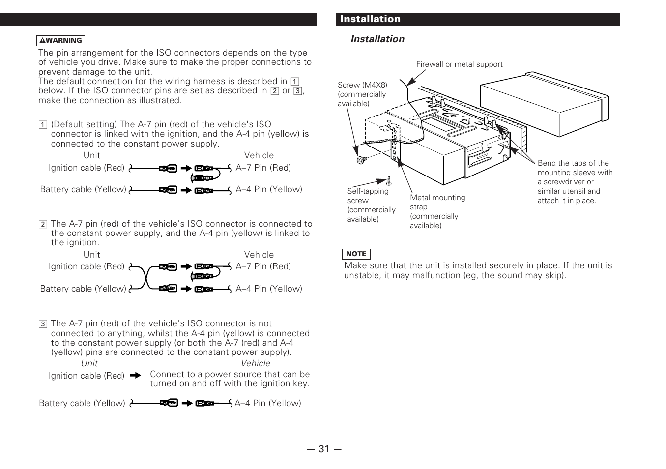 Installation | Kenwood MD-RECEIVER KMD-870R User Manual | Page 31 / 36