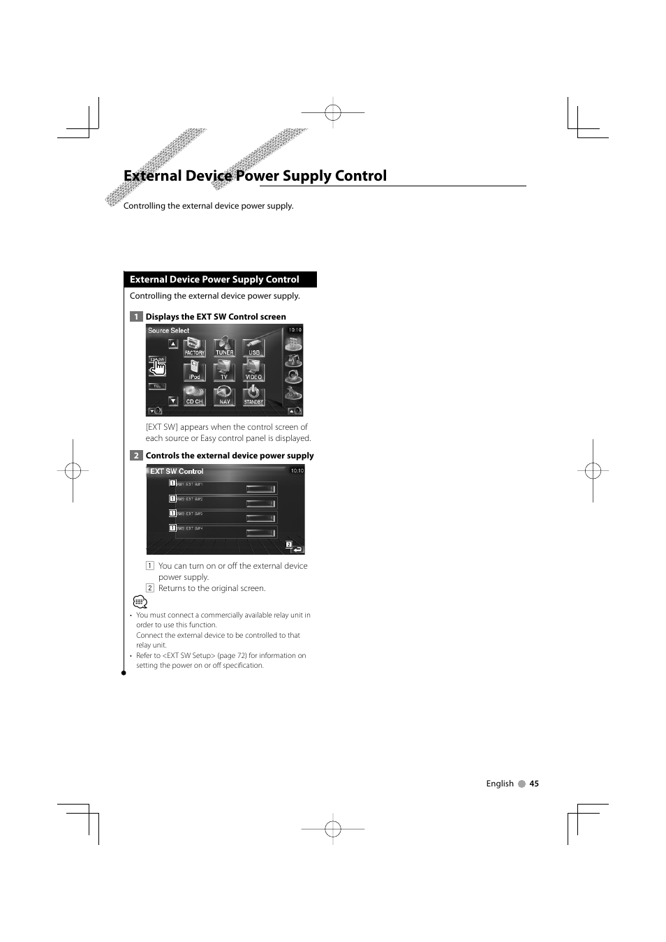 External device power supply control | Kenwood CarPortal KOS-V1000 User Manual | Page 45 / 92