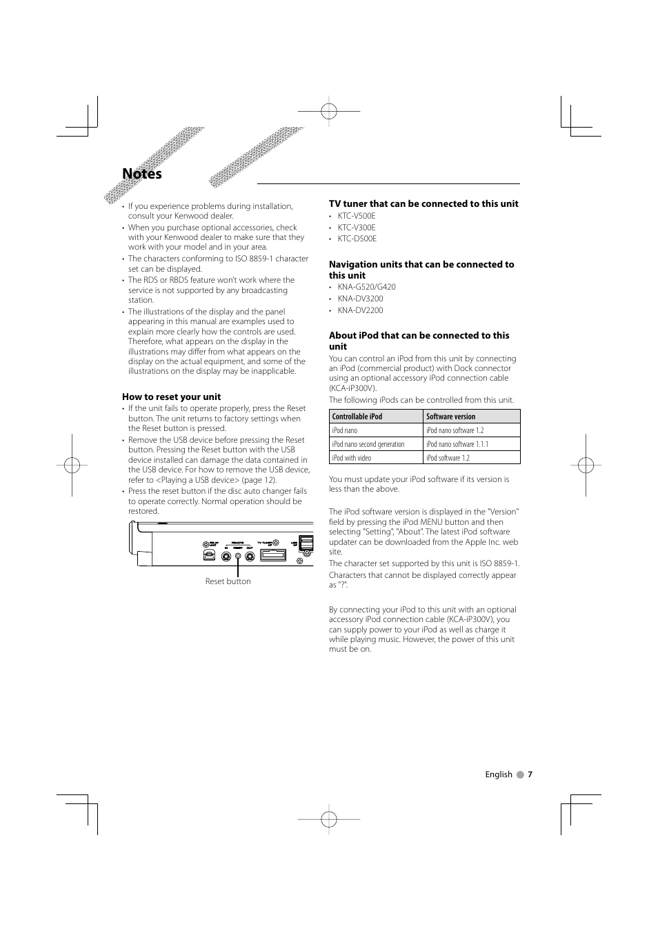 Kenwood CarPortal KOS-V1000 User Manual | Page 7 / 92