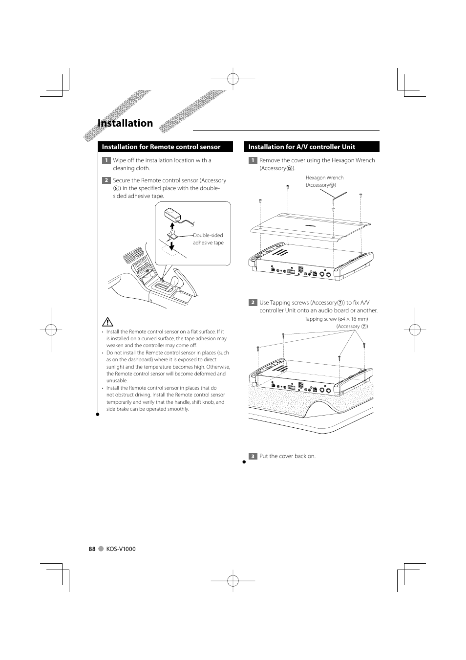 Installation | Kenwood CarPortal KOS-V1000 User Manual | Page 88 / 92