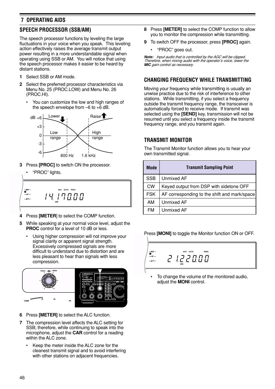 Changing frequency while transmitting, Transmit monitor, 7 operating aids speech processor (ssb/am) | Kenwood TS-870S User Manual | Page 52 / 104