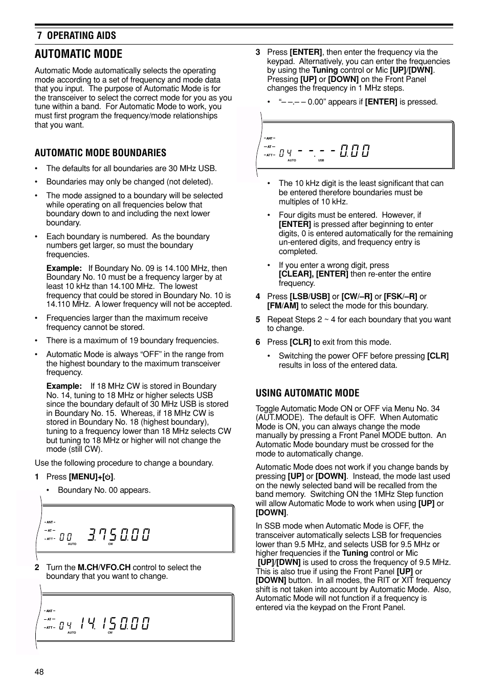 Automatic mode, 7 operating aids, Using automatic mode | Automatic mode boundaries | Kenwood TS-870S User Manual | Page 54 / 104