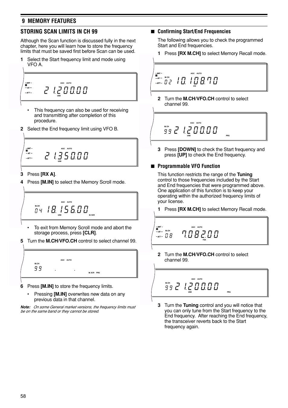 Confirming start/end frequencies, Programmable vfo function | Kenwood TS-870S User Manual | Page 64 / 104