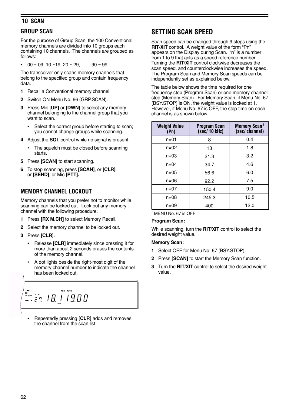 Setting scan speed, 10 scan, Group scan | Kenwood TS-870S User Manual | Page 68 / 104