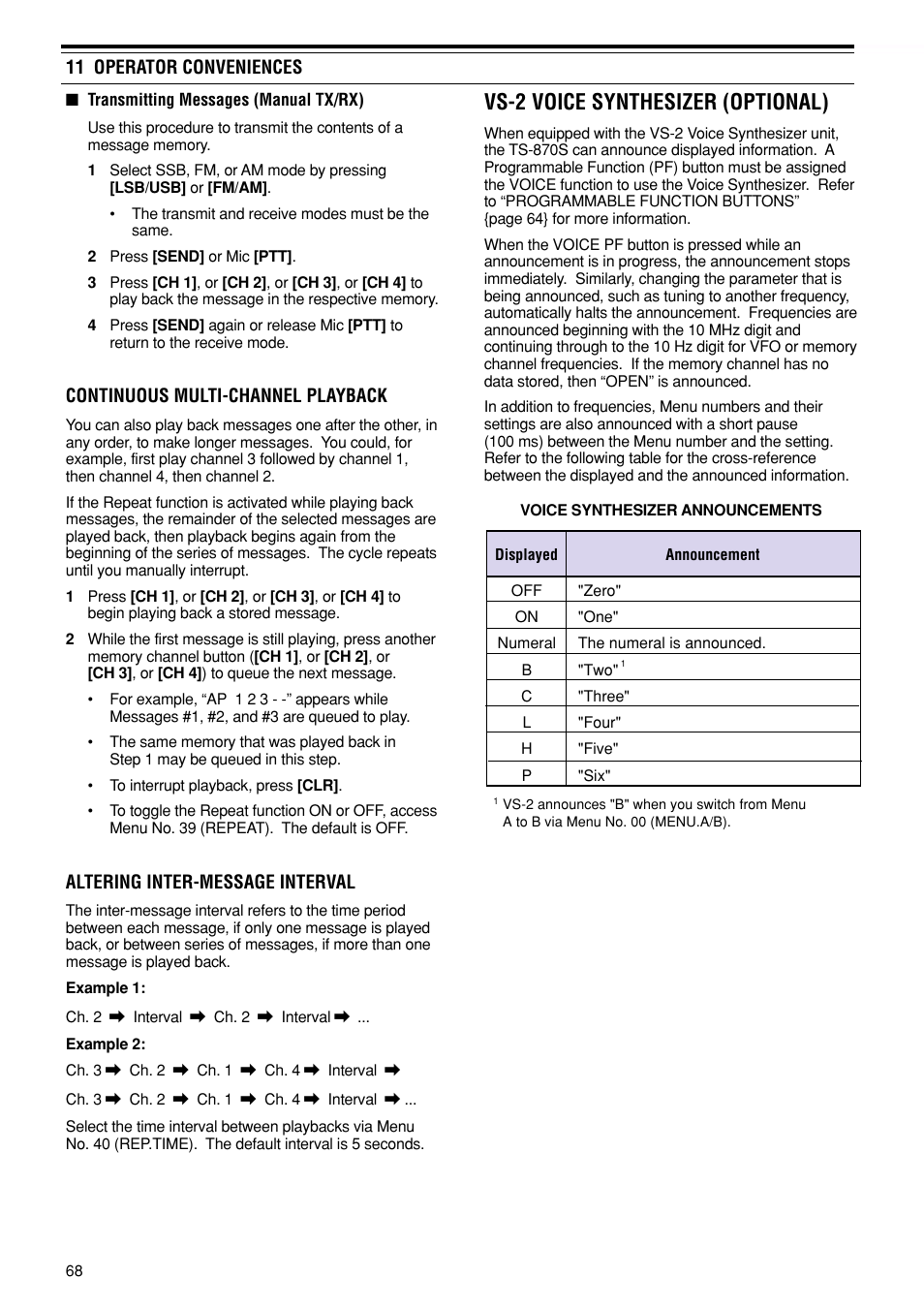 Vs-2 voice synthesizer (optional) | Kenwood TS-870S User Manual | Page 74 / 104