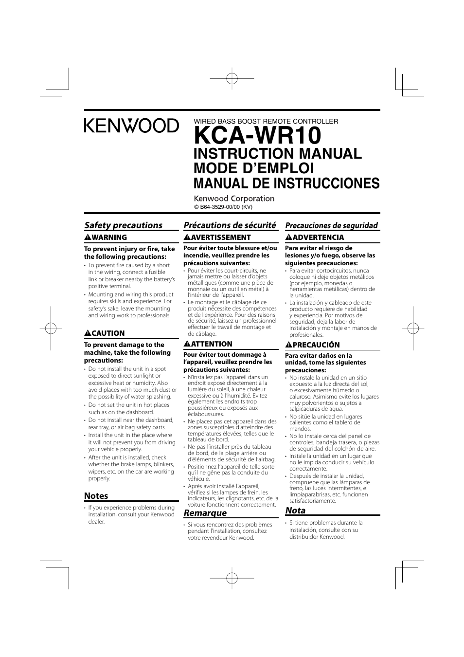 Kenwood KCA-WR10 User Manual | 4 pages