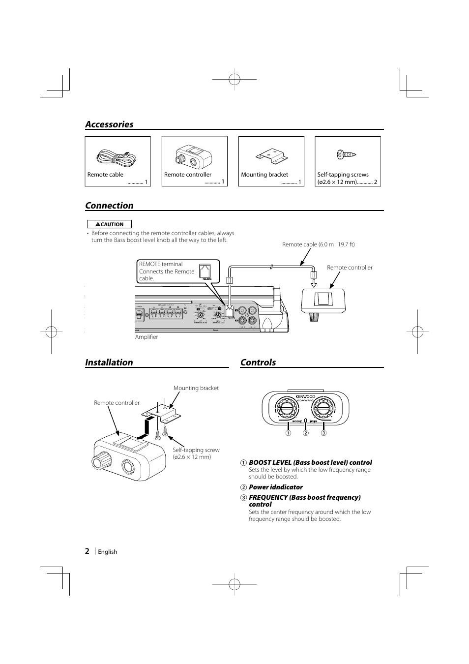 Connection accessories installation, Controls | Kenwood KCA-WR10 User Manual | Page 2 / 4