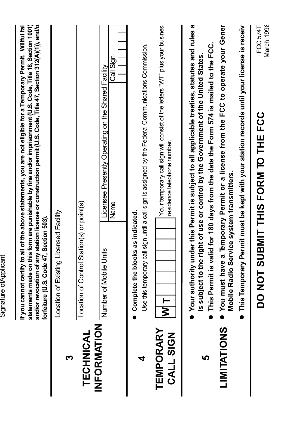 3technical informa tion, 4temporary call sign, 5limit a tions do not submit this form t o the fcc | Kenwood MASTER PROTALK TK-3131 User Manual | Page 53 / 54