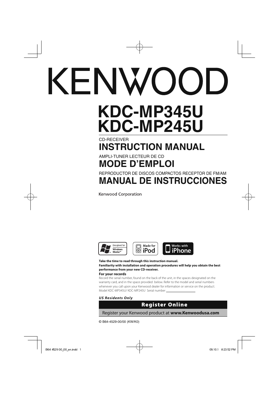 Kenwood KDC-MP345U User Manual | 68 pages