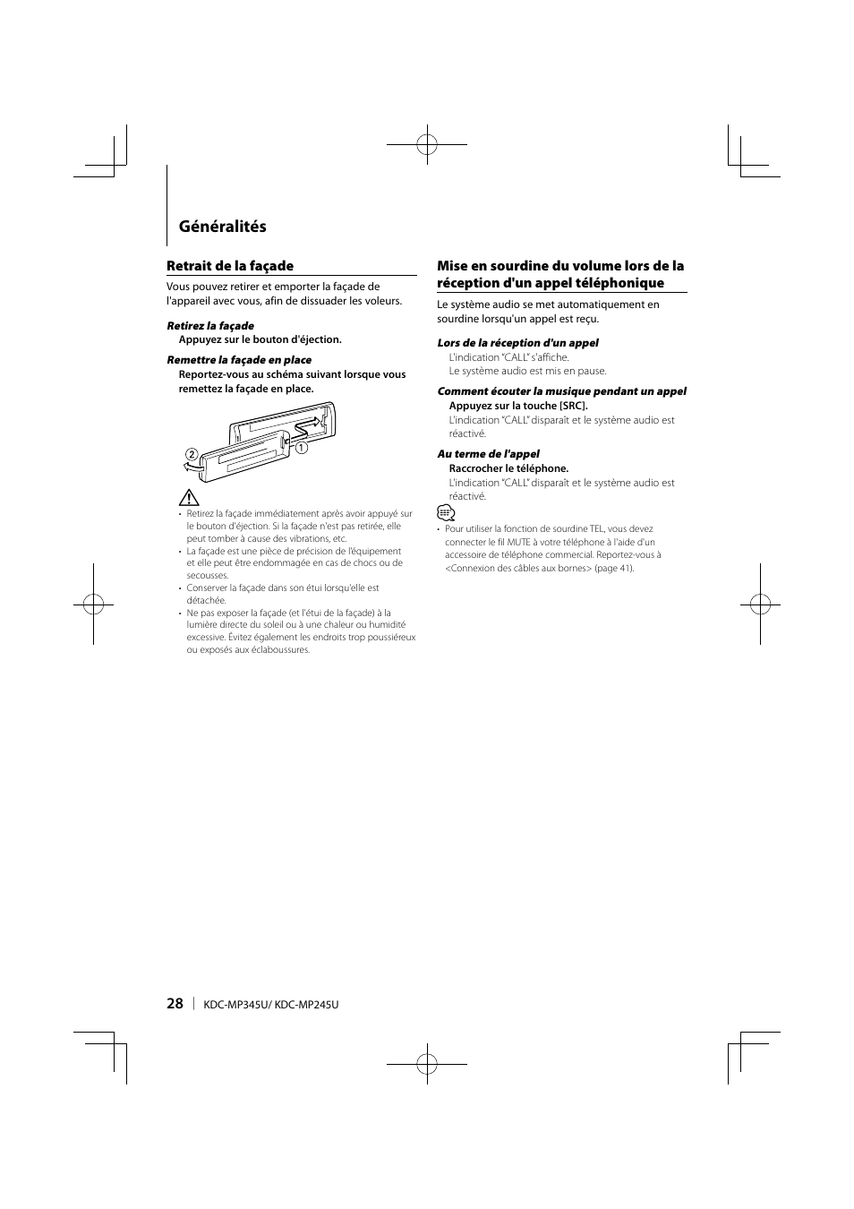 Généralités | Kenwood KDC-MP345U User Manual | Page 28 / 68