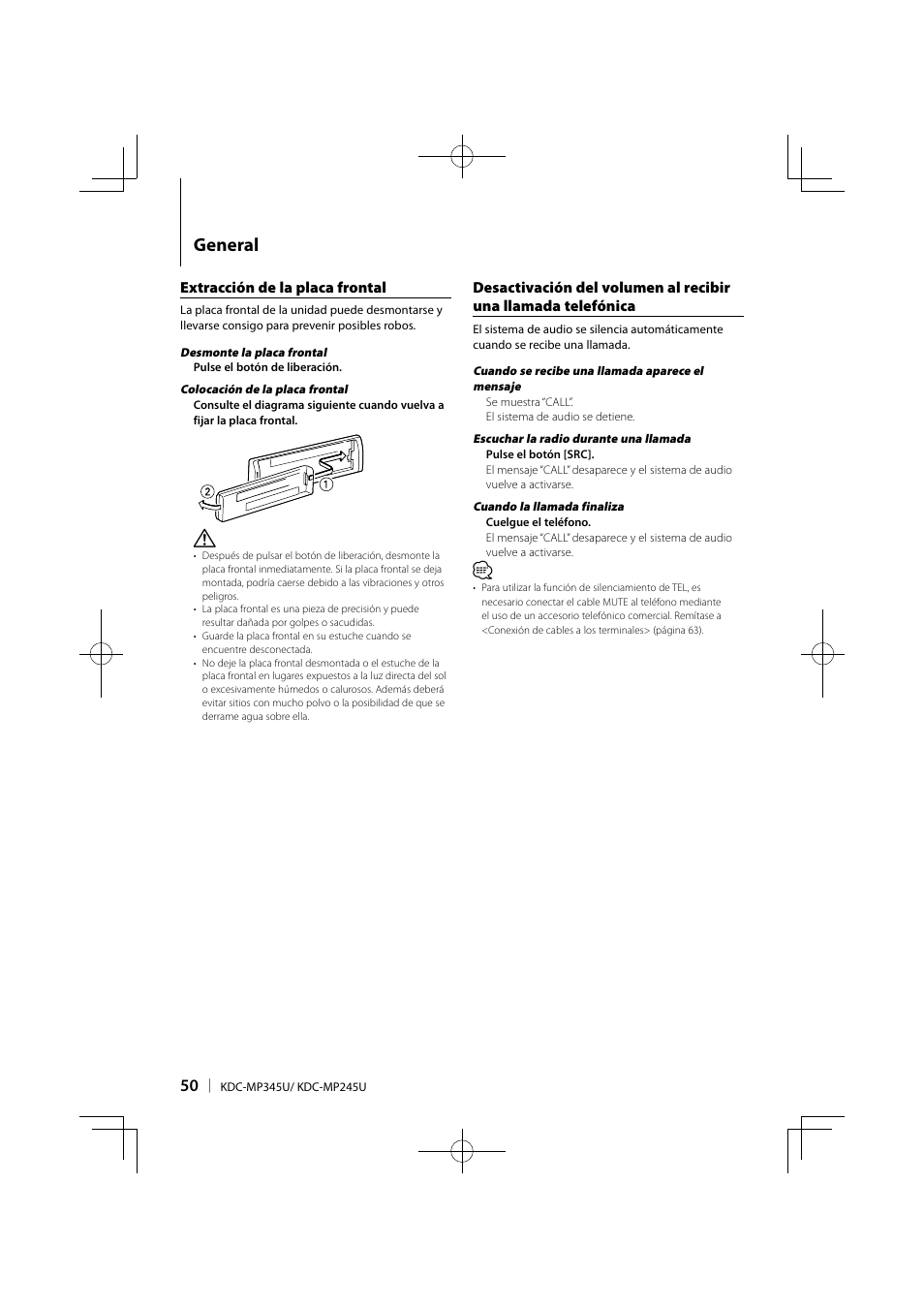 General | Kenwood KDC-MP345U User Manual | Page 50 / 68