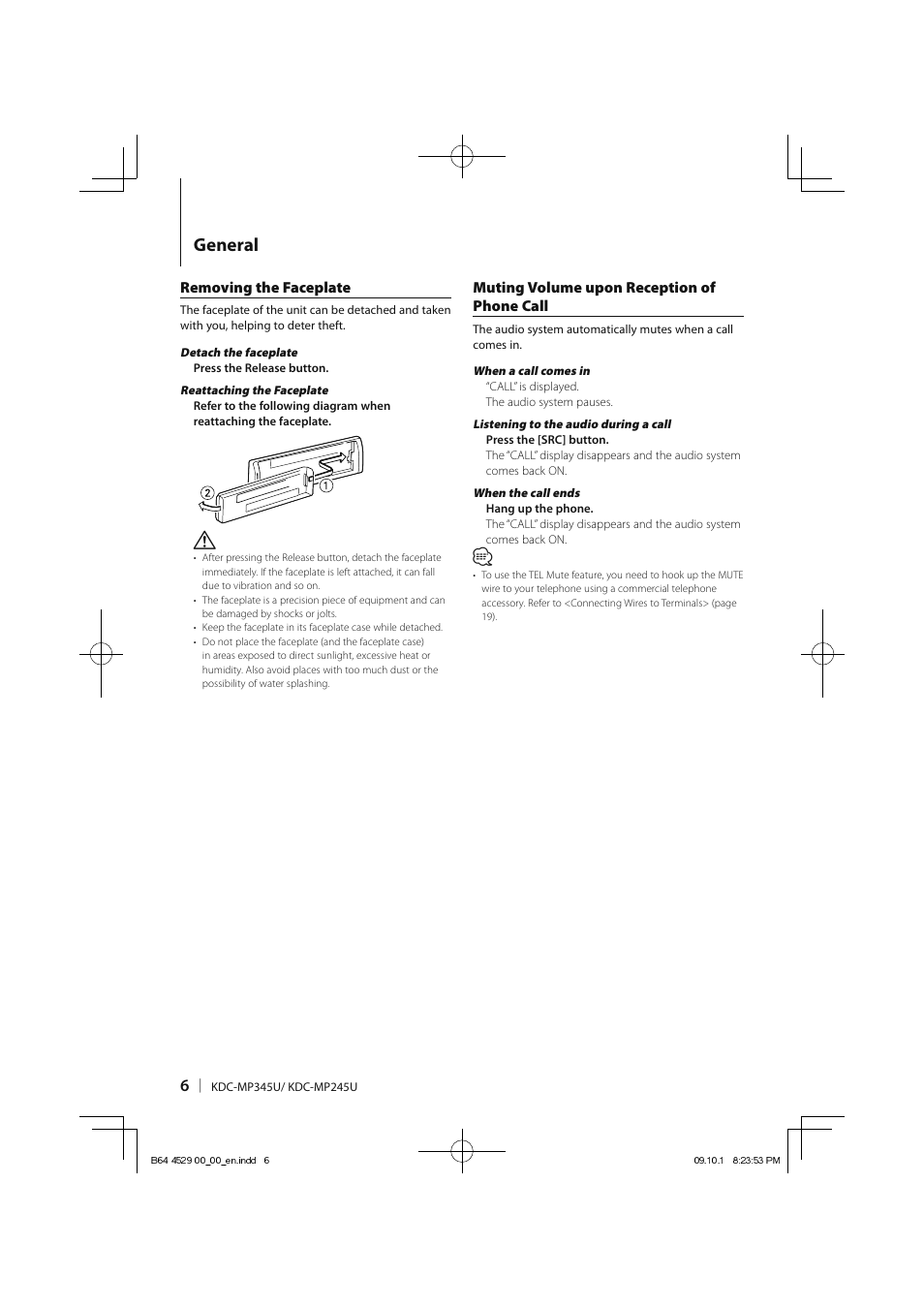 General | Kenwood KDC-MP345U User Manual | Page 6 / 68