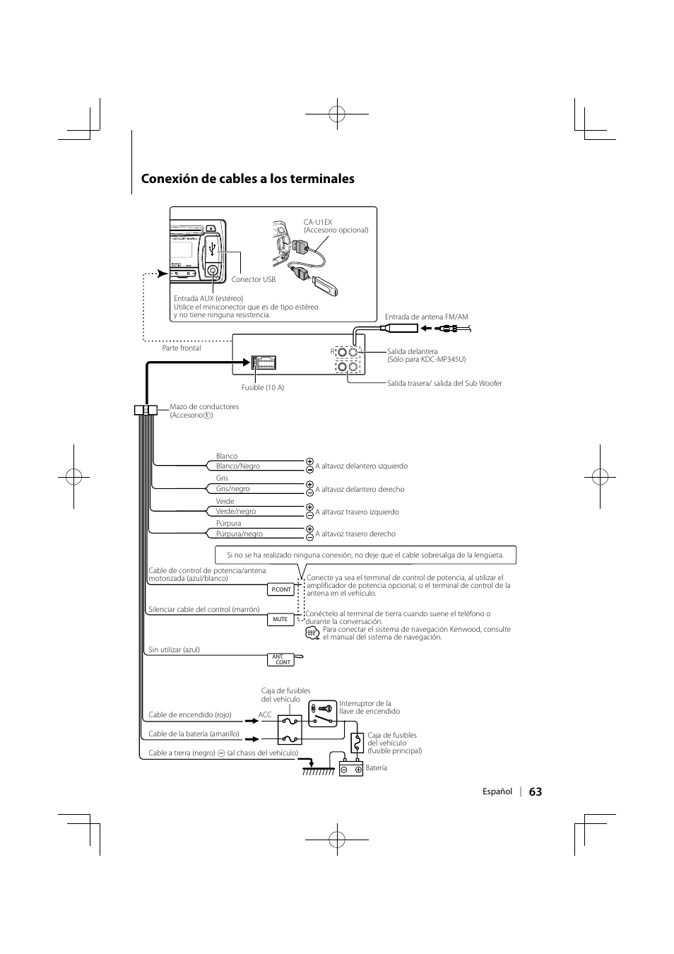 Conexión de cables a los terminales | Kenwood KDC-MP345U User Manual | Page 63 / 68