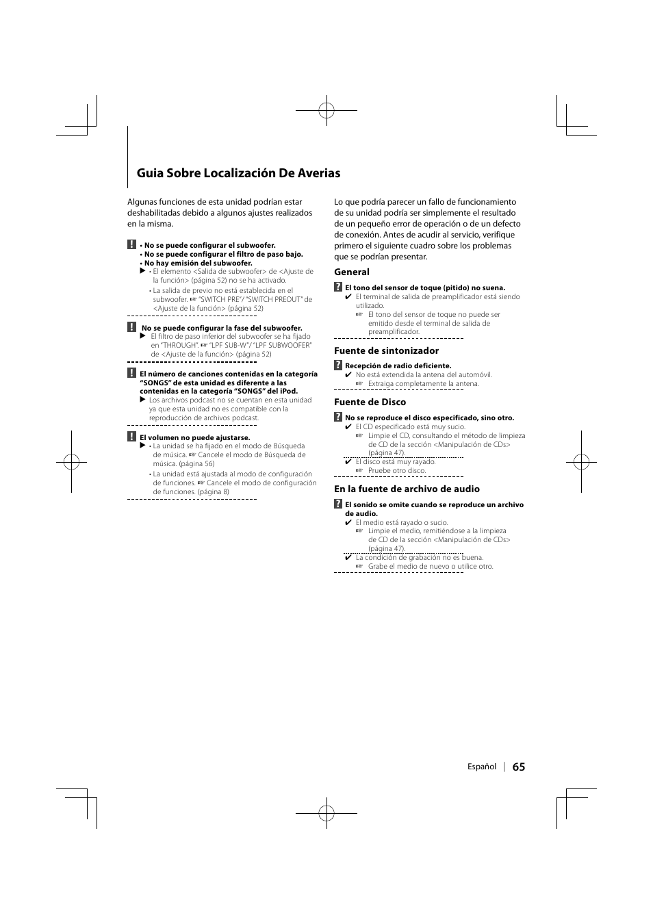 Guia sobre localización de averias | Kenwood KDC-MP345U User Manual | Page 65 / 68