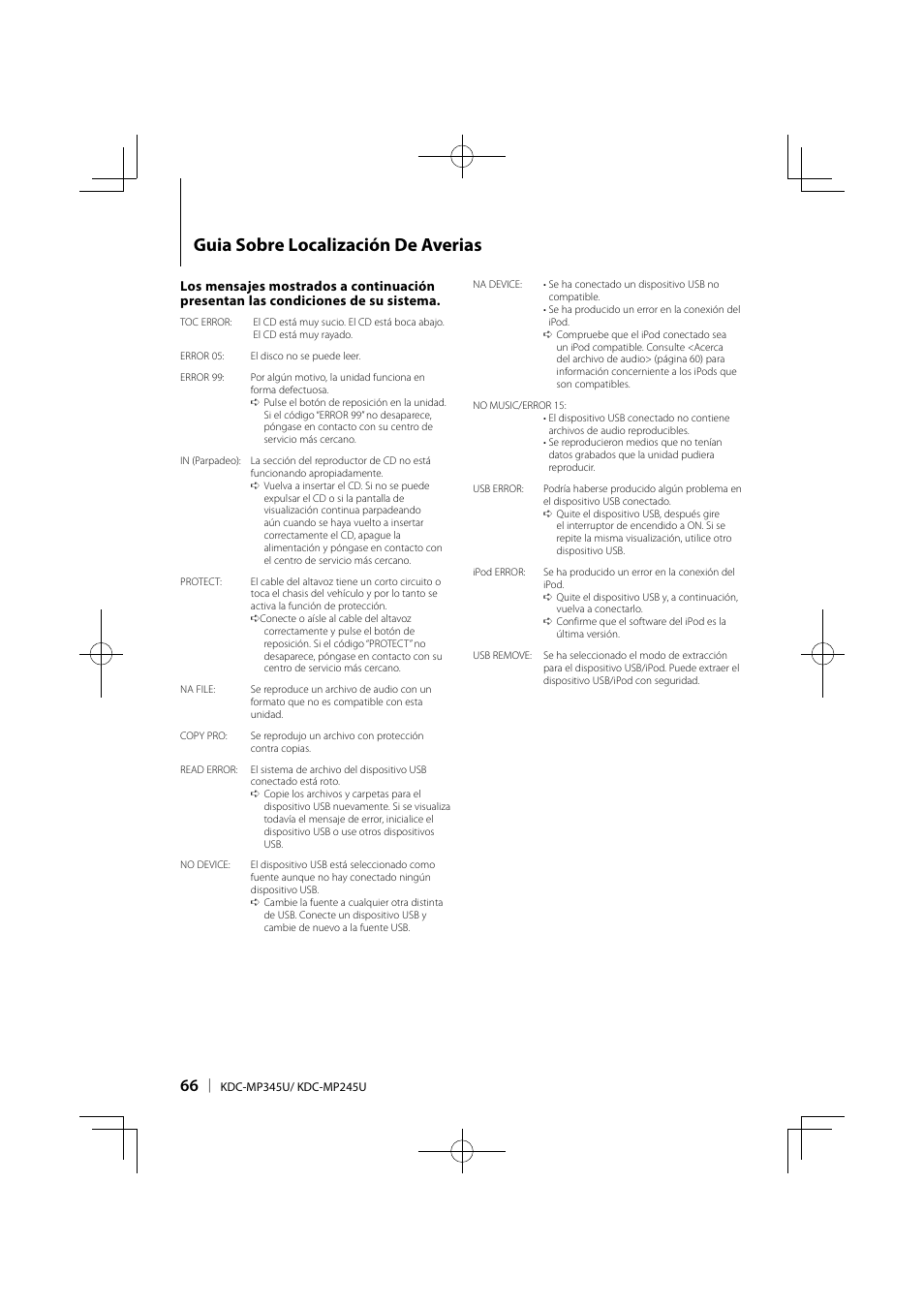 Guia sobre localización de averias | Kenwood KDC-MP345U User Manual | Page 66 / 68