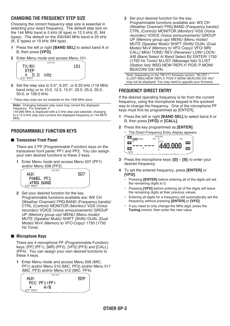 Other op- changing the frequency step size, Programmable function keys, Frequency direct entry | Kenwood RC-D710 User Manual | Page 27 / 66